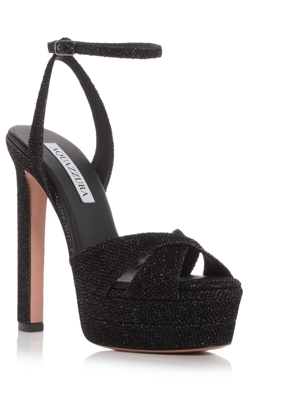 Aquazzura Black Crystal-Embellished Platform Ankle-Strap Sandal